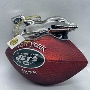 Vintage NFL Blown Glass NY Jets  Mascot Football Christmas Ornament 5" Rare HTF